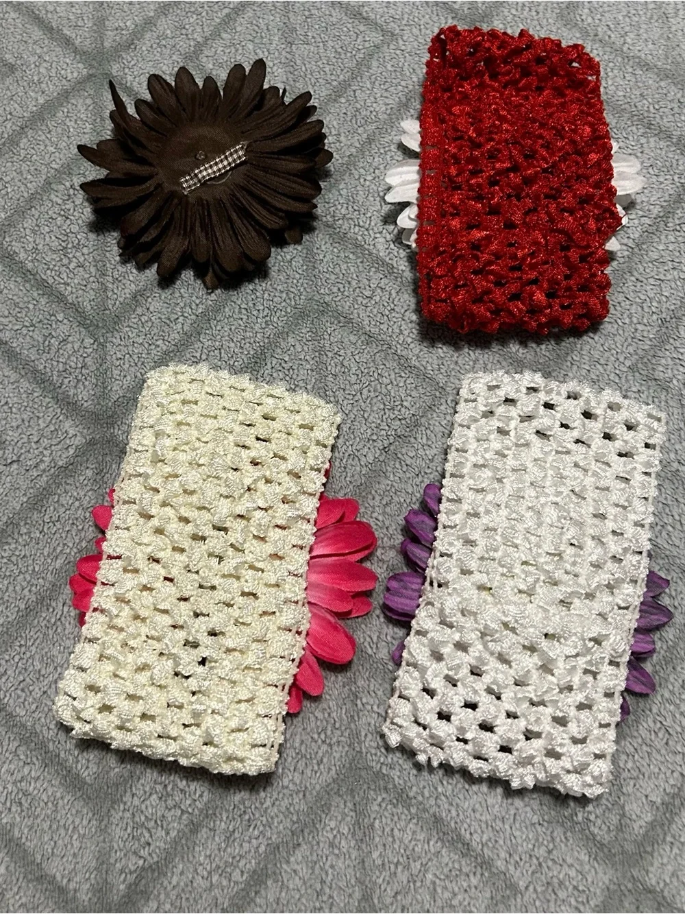 Girls Flower Headbands - White, Red, Purple, Brown, Pink
